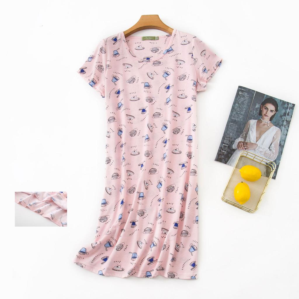 Plus größe Sommer Frauen Nachthemd kurzarm Nette cartoon nachtwäsche süße O Neck Nachthemden Pyjamas dame Baumwolle schlafkleid XL von Joom DACH