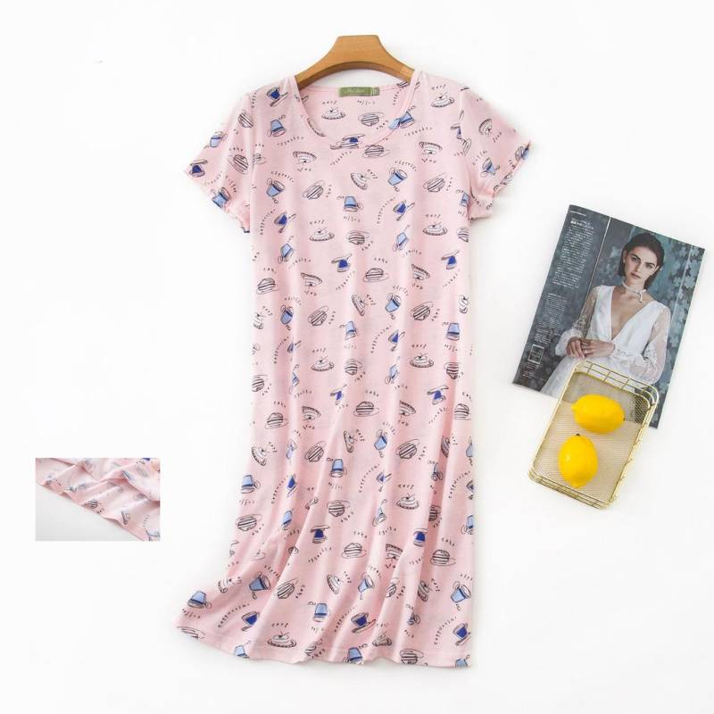 Plus größe Sommer Frauen Nachthemd kurzarm Nette cartoon nachtwäsche süße O Neck Nachthemden Pyjamas dame Baumwolle schlafkleid XL von Joom DACH