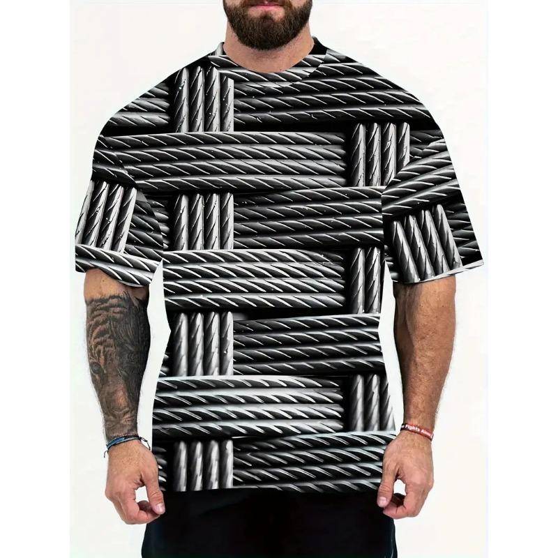 Plusgröße 7XL Herren Kurzarm T-Shirt mit speziellem visuellen Effekt-Aufdruck Lockerer Rundhalsausschnitt Lässiges Top T-Shirts für Herren 5XL von Joom DACH