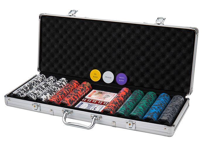 Pokerbox - Silbernes Metallgehäuse - 500 14-g-Chips - 2 Kartenspiele - 5 Würfel - 3 Knöpfe silber von Joom DACH
