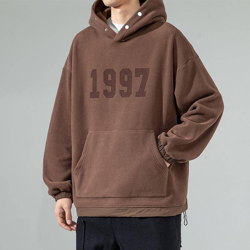 Polar Fleece Kapuzen Sweatshirt Herren Herbst Jugend Trend Brief Druck Lose Jacke Herren Sweatshirt Trend 3XL von Joom DACH