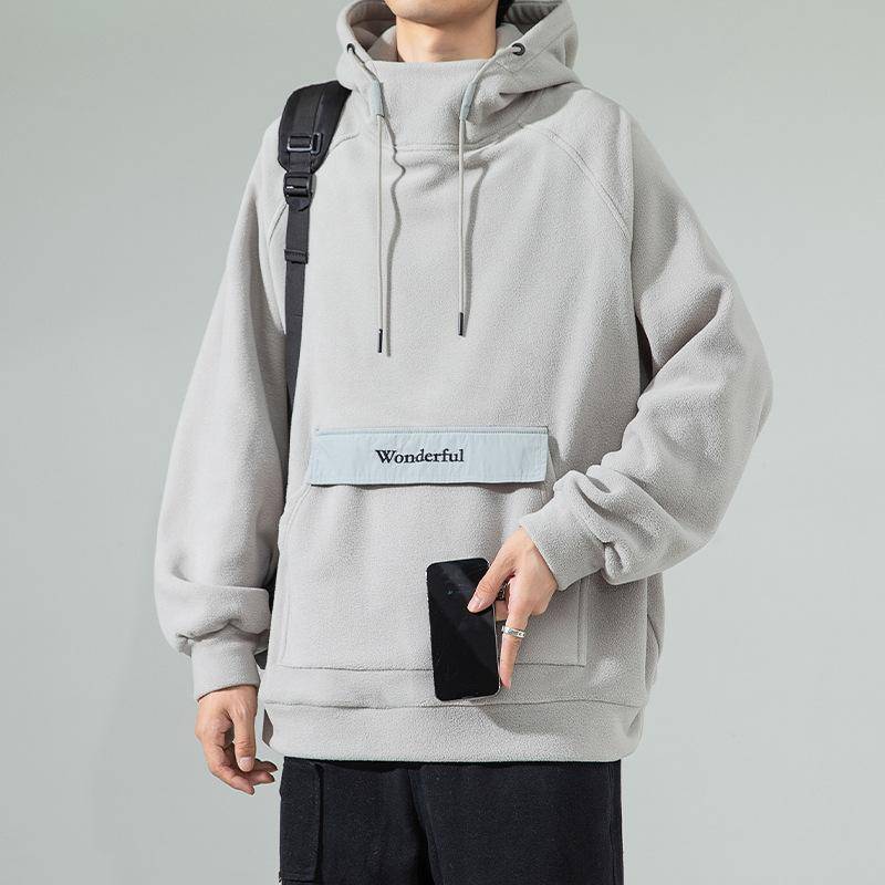 Polar Fleece Kapuzenpullover Herren Herbst und Winter Neue Outdoor Japanische Einfarbige Tasche Paar Freizeitjacke 3XL grau von Joom DACH
