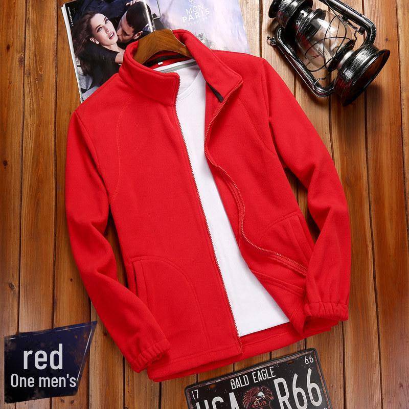 Polarfleece-Jacke für den Außenbereich für Damen und Herren – warmer, dicker Cardigan-Pullover aus Korallenfleece Men's; 3XL rot von Joom DACH