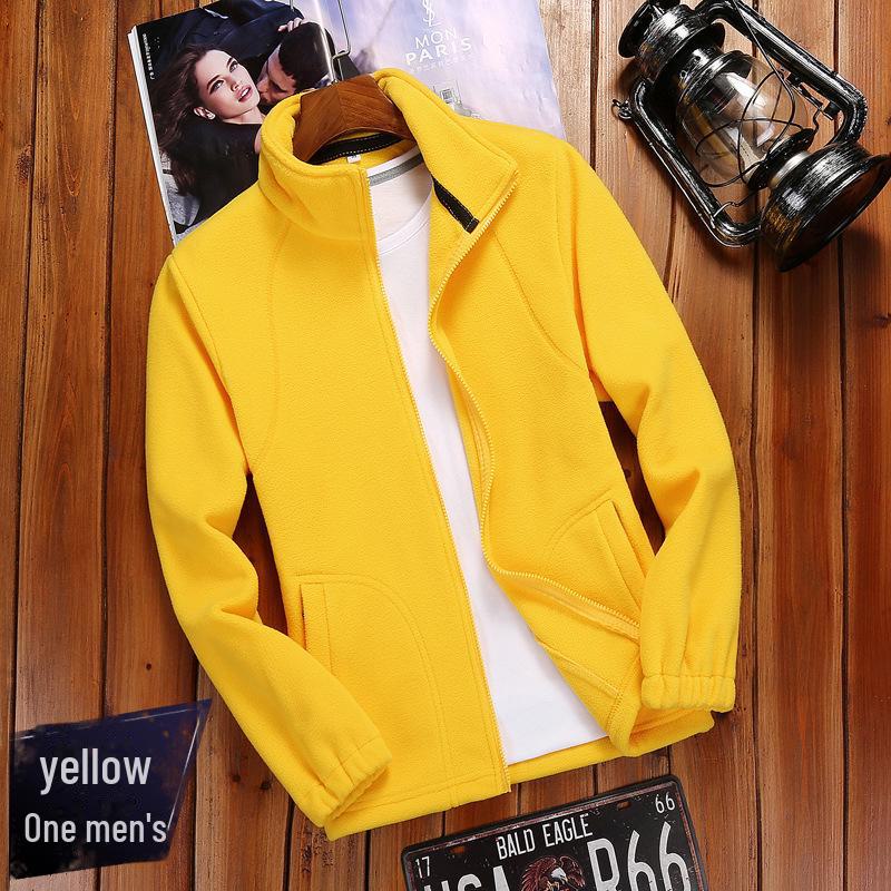 Polarfleece-Jacke für den Außenbereich für Damen und Herren – warmer, dicker Cardigan-Pullover aus Korallenfleece Men's; XL gelb von Joom DACH