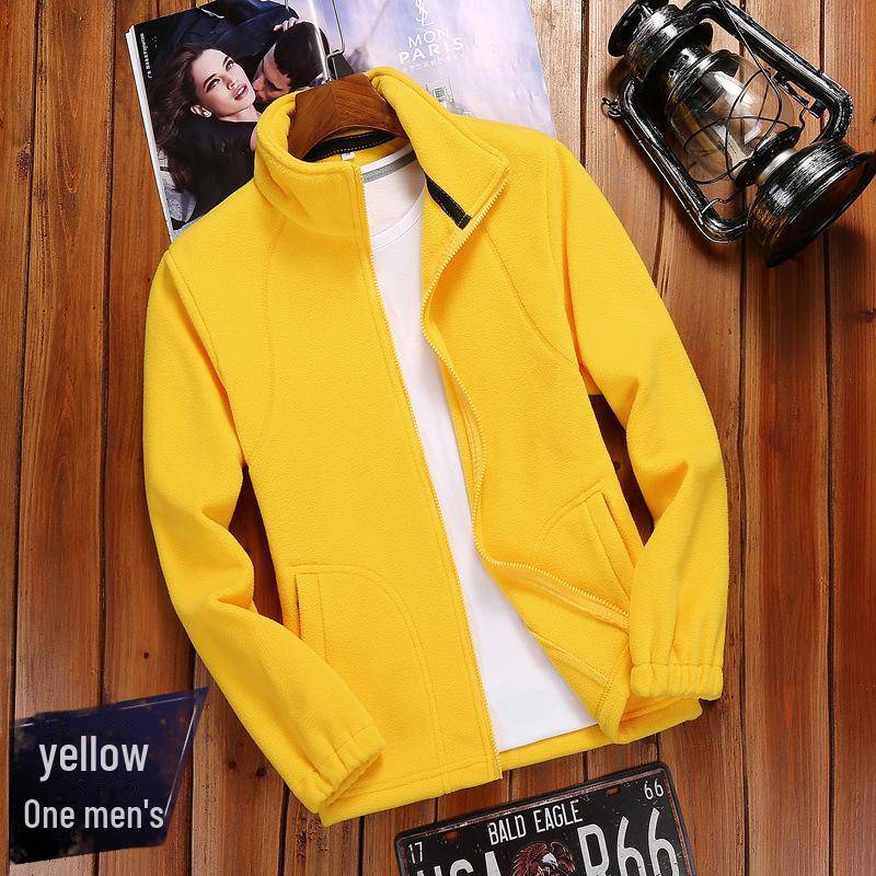 Polarfleece-Jacke für den Außenbereich für Damen und Herren – warmer, dicker Cardigan-Pullover aus Korallenfleece Men's; XL gelb von Joom DACH