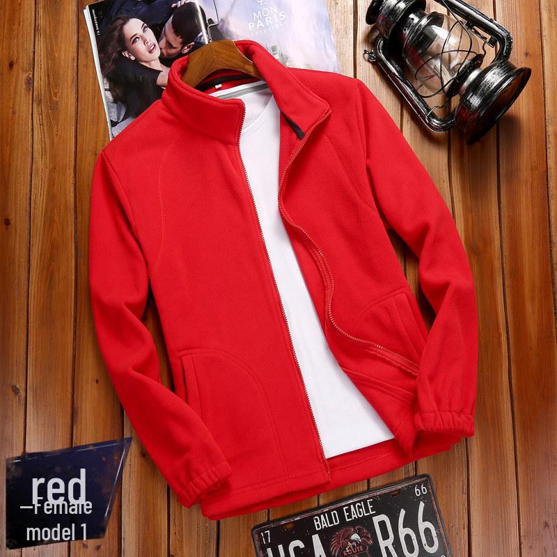 Polarfleece-Jacke für den Außenbereich für Damen und Herren – warmer, dicker Cardigan-Pullover aus Korallenfleece Women's; L rot von Joom DACH