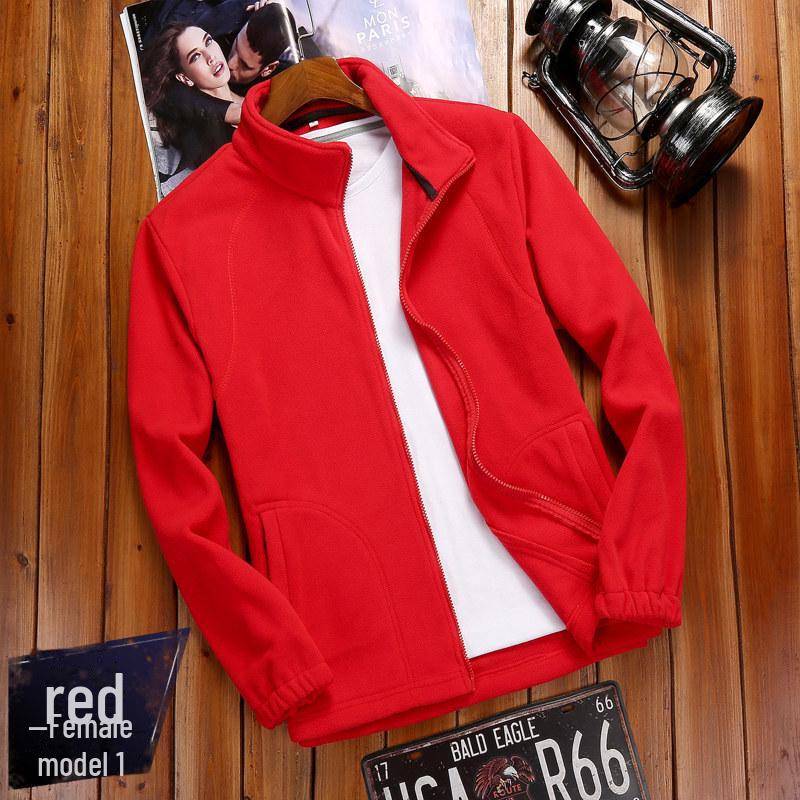 Polarfleece-Jacke für den Außenbereich für Damen und Herren – warmer, dicker Cardigan-Pullover aus Korallenfleece Women's; XXL rot von Joom DACH
