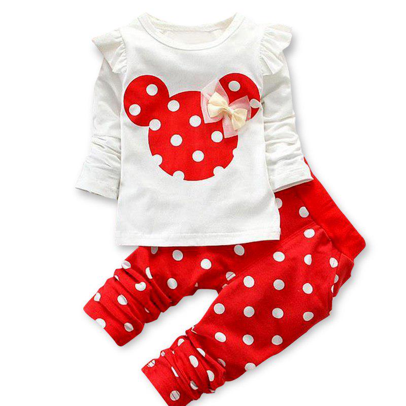 Polka Dot Baumwolle Baby Mädchen Sportkleidung Sets T-Shirt Hosen 2-teilige Outfits Anzüge 12M rot von Joom DACH