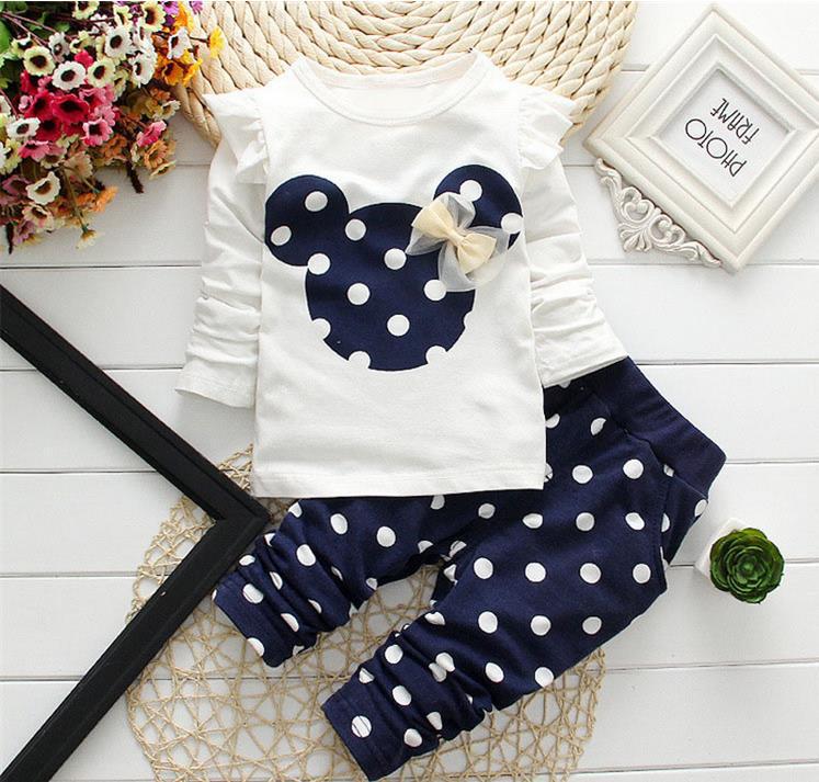 Polka Dot Baumwolle Baby Mädchen Sportkleidung Sets T-Shirt Hosen 2-teilige Outfits Anzüge 12M blau von Joom DACH
