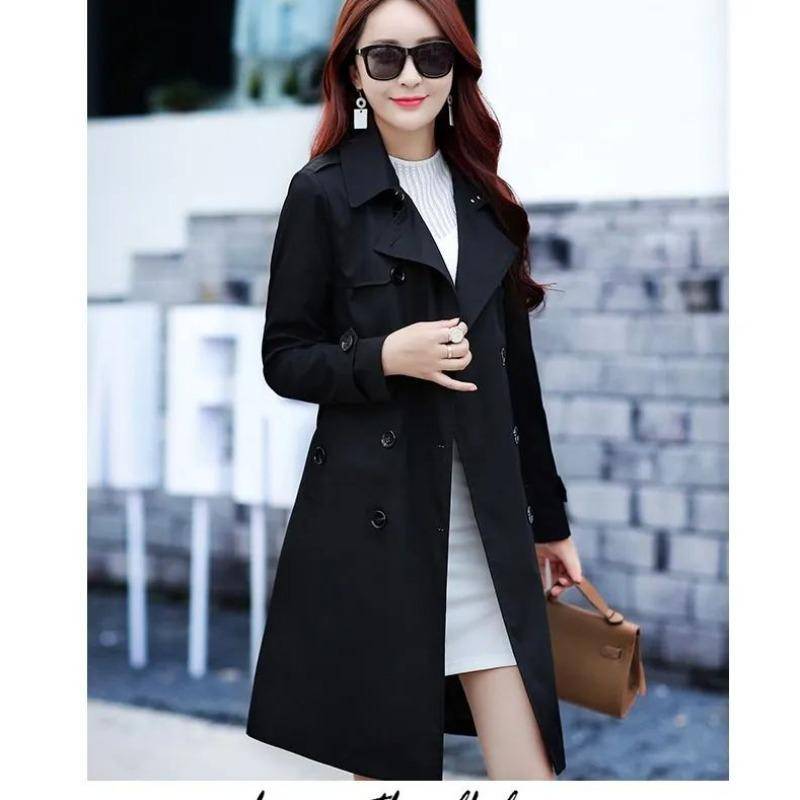 Polo-Kragen Slim Midilänge Damen Windbreaker für Frühling und Herbst Revers Trenchcoat Komfort Dünne Jacke Frühling Herbst Damen Windbreaker XL schwarz von Joom DACH