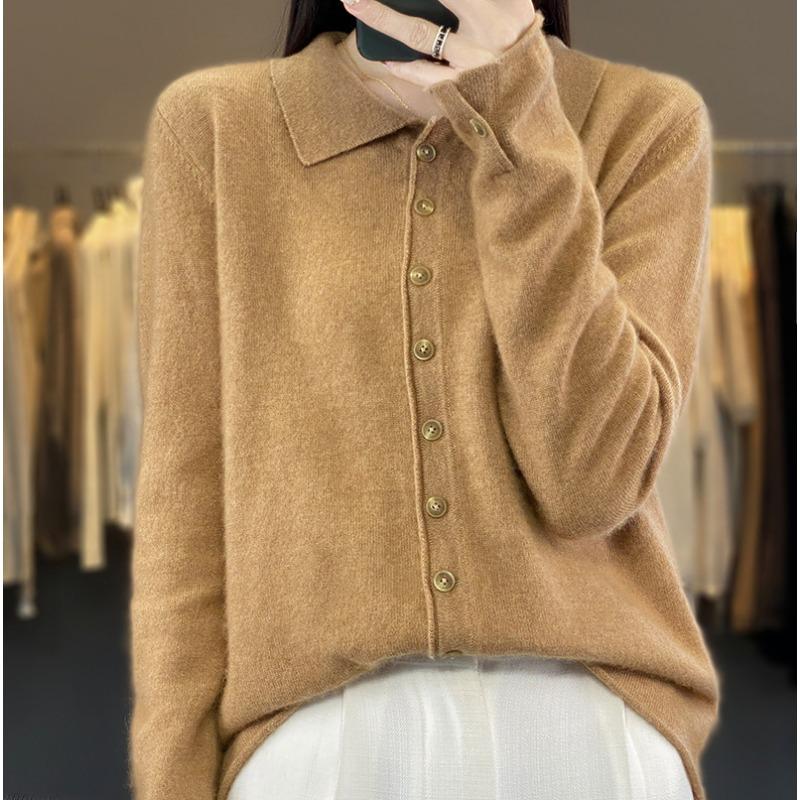 Polo-Kragen Strickwolle Cardigan für Damen im Herbst und Winter Neue Mode Vielseitiger Pullover Warmer Hautfreundlicher Mantel Oberteil XXL von Joom DACH