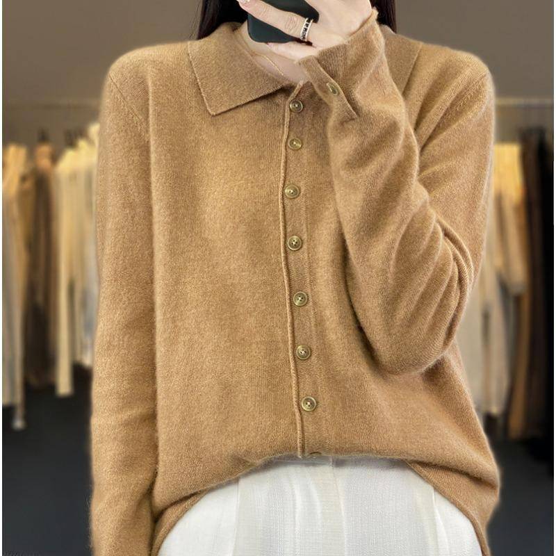 Polo-Kragen Strickwolle Cardigan für Damen im Herbst und Winter Neue Mode Vielseitiger Pullover Warmer Hautfreundlicher Mantel Oberteil XXL von Joom DACH