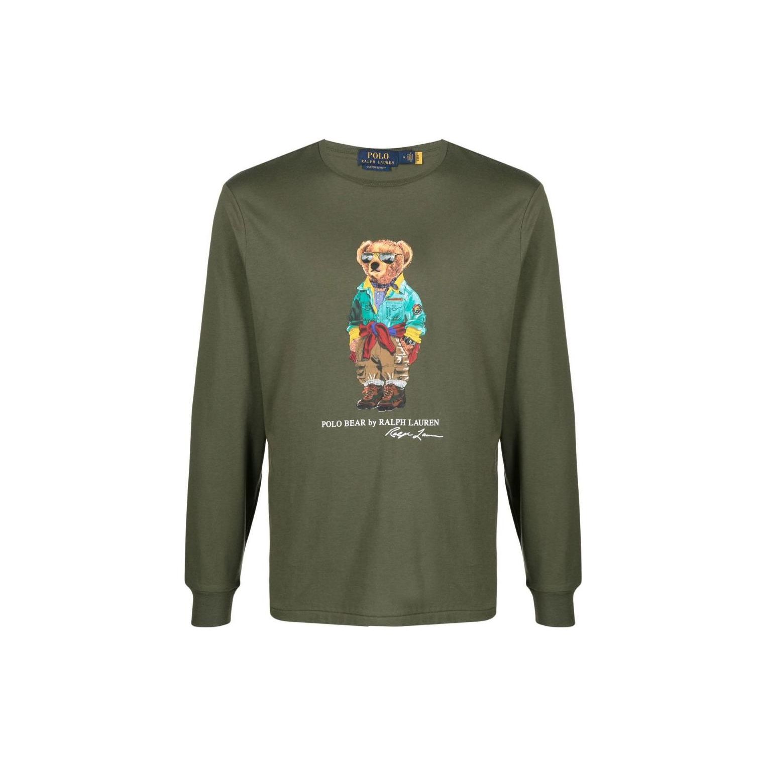 Polo Ralph Lauren SS23 Teddybär-Muster Bedrucktes Rundhals Langarm T-Shirt Herren Oberteile Grün 710891152-001 XL von Joom DACH