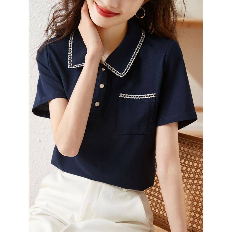 Poloshirt Damen Kurzarm Sommer Neu Großformat Revers Lässig Mode Dünnes T-Shirt Top 4XL königsblau von Joom DACH