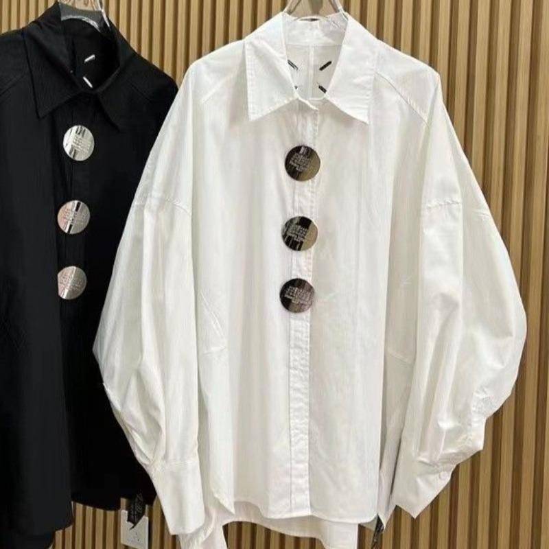 Poloshirt für Damen in Übergröße für Frühling und Herbst, modisch, vielseitig, einfarbig, mit Fledermausärmeln 4XL weiß von Joom DACH