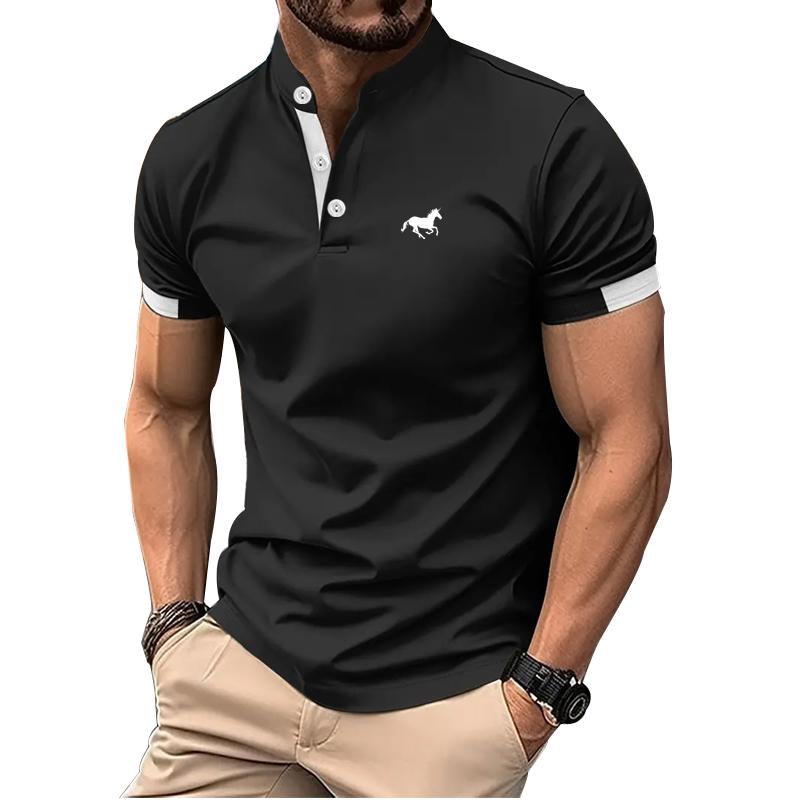 Poloshirt mit Logo-Print für Herren, kurzärmelig, für den Sommer, Slim Fit, Golf-Poloshirt, Stehkragen XL schwarz Poloshirt mit Logo-Print für Herren, kurzärmelig, für den Sommer, Slim Fit, Golf-Poloshirt, Stehkragen XL schwarz von Joom DACH