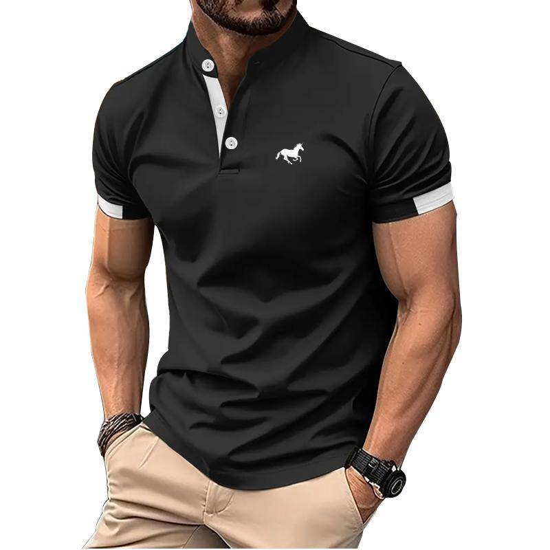 Poloshirt mit Logo-Print für Herren, kurzärmelig, für den Sommer, Slim Fit, Golf-Poloshirt, Stehkragen XL schwarz Poloshirt mit Logo-Print für Herren, kurzärmelig, für den Sommer, Slim Fit, Golf-Poloshirt, Stehkragen XL schwarz von Joom DACH