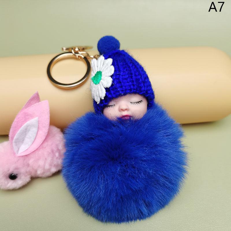 Pompom Schlafender Baby-Schlüsselanhänger, süßer, flauschiger Plüsch-Puppen-Schlüsselanhänger, Frauen, Mädchen, Tasche, Schlüsselanhänger, Autos, Schlüsselanhänger, Schmuck as the picture von Joom DACH