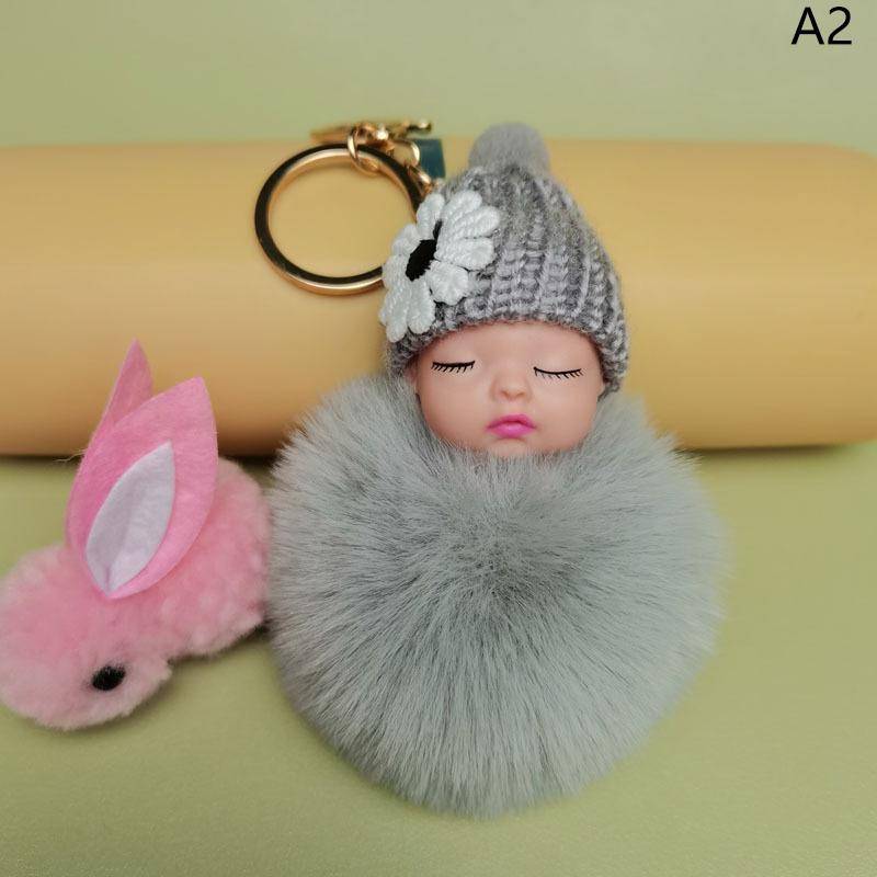 Pompom Schlafender Baby-Schlüsselanhänger, süßer, flauschiger Plüsch-Puppen-Schlüsselanhänger, Frauen, Mädchen, Tasche, Schlüsselanhänger, Autos, Schlüsselanhänger, Schmuck von Joom DACH