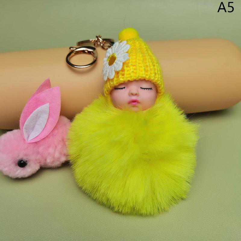 Pompom Schlafender Baby-Schlüsselanhänger, süßer, flauschiger Plüsch-Puppen-Schlüsselanhänger, Frauen, Mädchen, Tasche, Schlüsselanhänger, Autos, Schlüsselanhänger, Schmuck as the picture von Joom DACH