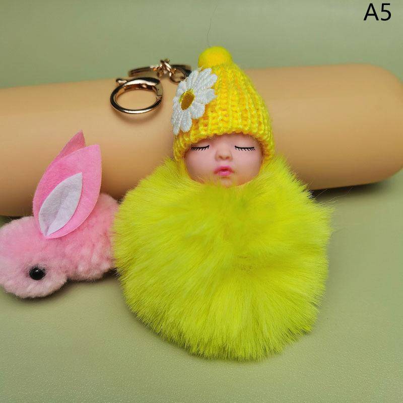 Pompom Schlafender Baby-Schlüsselanhänger, süßer, flauschiger Plüsch-Puppen-Schlüsselanhänger, Frauen, Mädchen, Tasche, Schlüsselanhänger, Autos, Schlüsselanhänger, Schmuck as the picture von Joom DACH