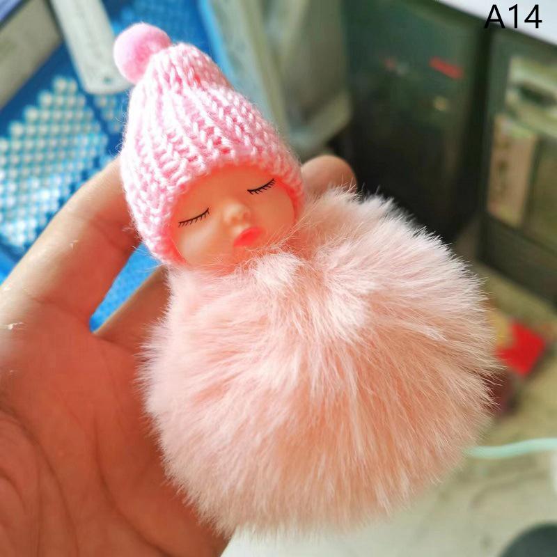 Pompom Schlafender Baby-Schlüsselanhänger, süßer, flauschiger Plüsch-Puppen-Schlüsselanhänger, Frauen, Mädchen, Tasche, Schlüsselanhänger, Autos, Schlüsselanhänger, Schmuck von Joom DACH
