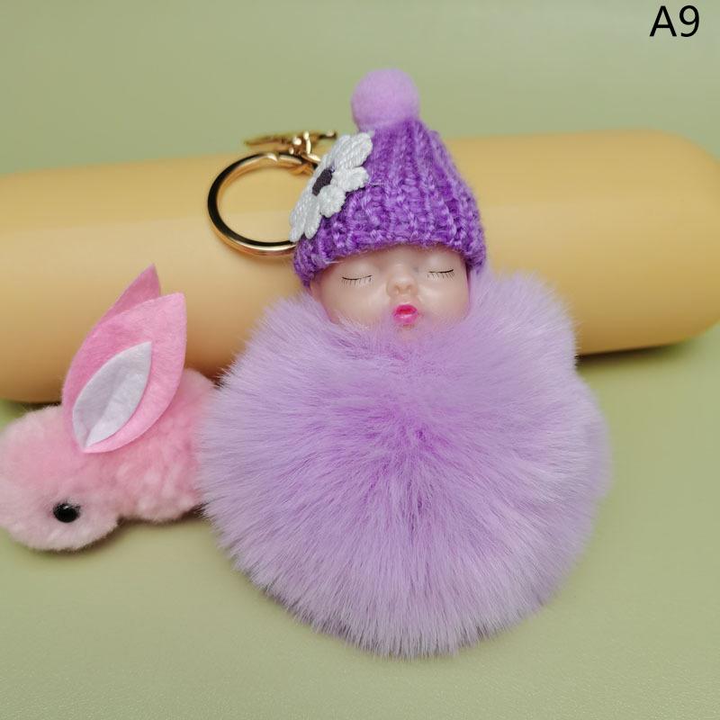 Pompom Schlafender Baby-Schlüsselanhänger, süßer, flauschiger Plüsch-Puppen-Schlüsselanhänger, Frauen, Mädchen, Tasche, Schlüsselanhänger, Autos, Schlüsselanhänger, Schmuck as the picture von Joom DACH