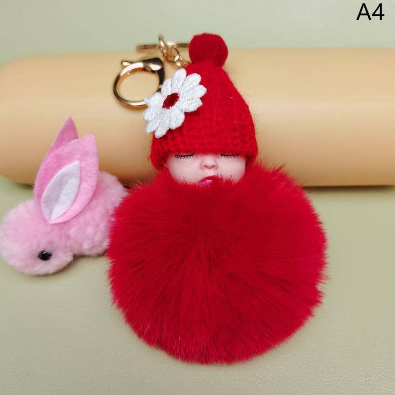 Pompom Schlafender Baby-Schlüsselanhänger, süßer, flauschiger Plüsch-Puppen-Schlüsselanhänger, Frauen, Mädchen, Tasche, Schlüsselanhänger, Autos, Schlüsselanhänger, Schmuck as the picture von Joom DACH