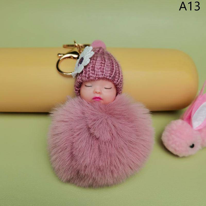 Pompom Schlafender Baby-Schlüsselanhänger, süßer, flauschiger Plüsch-Puppen-Schlüsselanhänger, Frauen, Mädchen, Tasche, Schlüsselanhänger, Autos, Schlüsselanhänger, Schmuck as the picture von Joom DACH