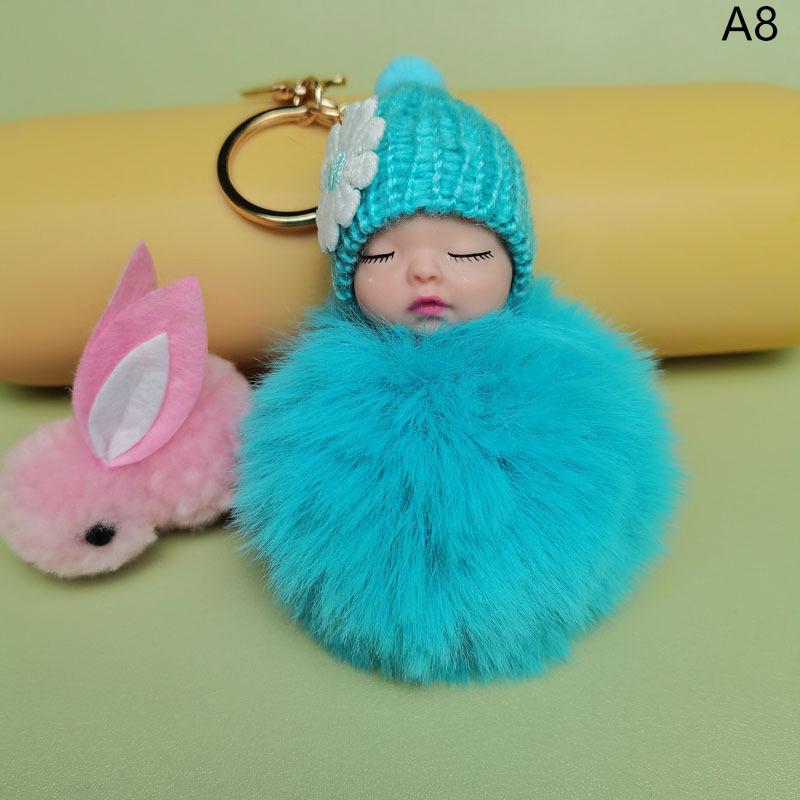 Pompom Schlafender Baby-Schlüsselanhänger, süßer, flauschiger Plüsch-Puppen-Schlüsselanhänger, Frauen, Mädchen, Tasche, Schlüsselanhänger, Autos, Schlüsselanhänger, Schmuck as the picture von Joom DACH