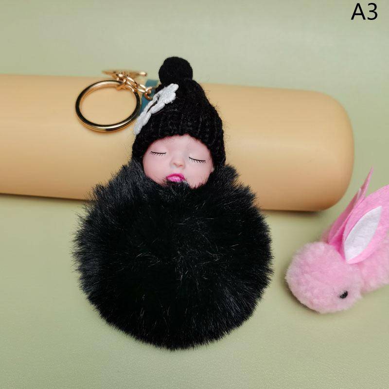 Pompom Schlafender Baby-Schlüsselanhänger, süßer, flauschiger Plüsch-Puppen-Schlüsselanhänger, Frauen, Mädchen, Tasche, Schlüsselanhänger, Autos, Schlüsselanhänger, Schmuck as the picture von Joom DACH