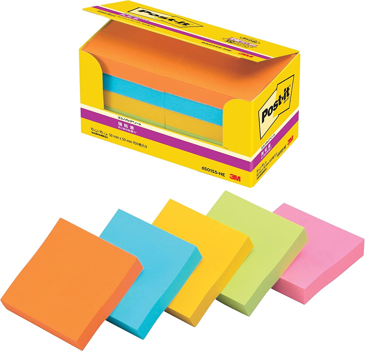 Post-it Haftnotizen stark haftend 50x50mm 90 Blatt x10 oder fluoreszierende Farbmischung 6501SS-NE von Joom DACH