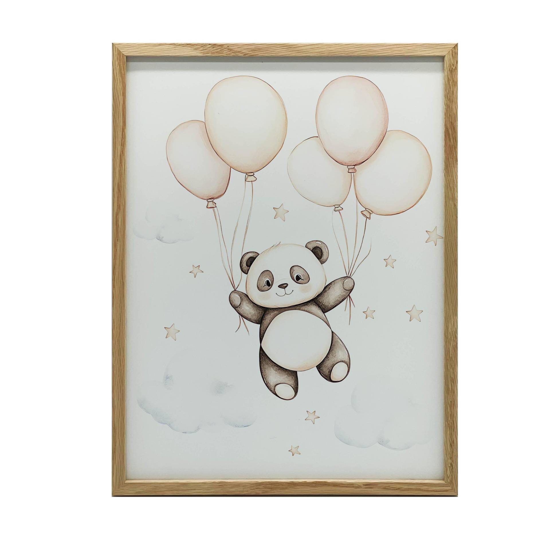 Poster Lächelnder Panda mit Luftballons Poster Lächelnder Panda mit Luftballons, 30X40 cm, Aluminiumrahmen Gold, Mattes Papier 230 g/m² 36 von Joom DACH