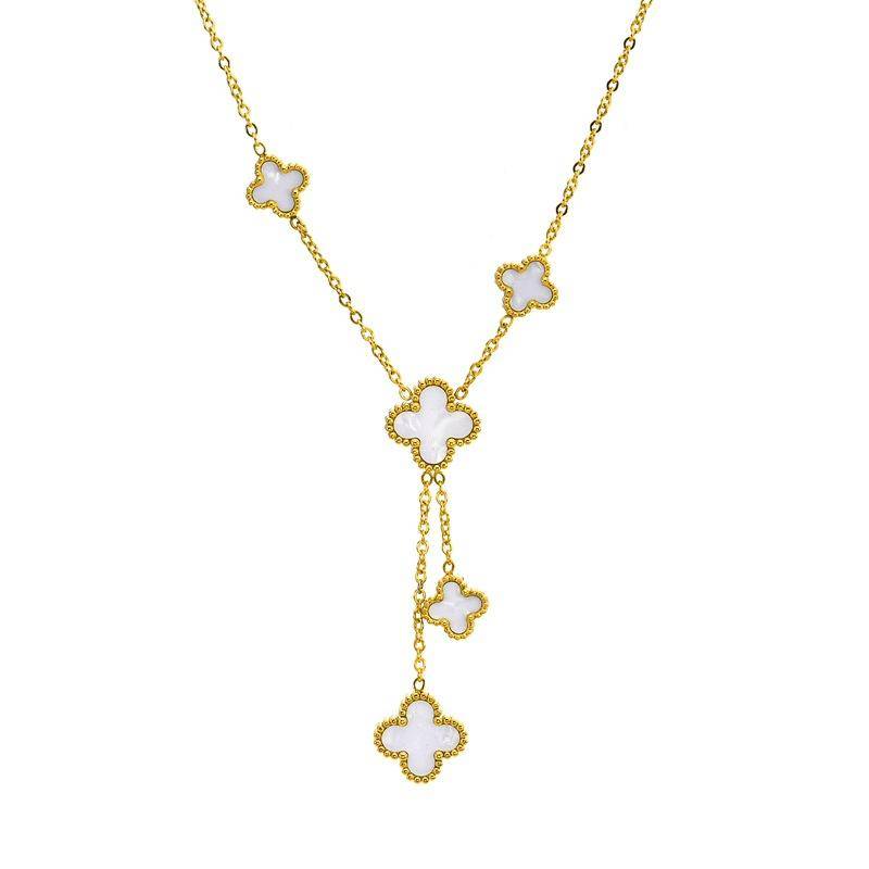 Premium Feeling Vierblättriges Kleeblatt Quaste Titanstahl Halskette Schlichte Doppelseitige Vierblatt-Blumenkette für Damen 18K von Joom DACH