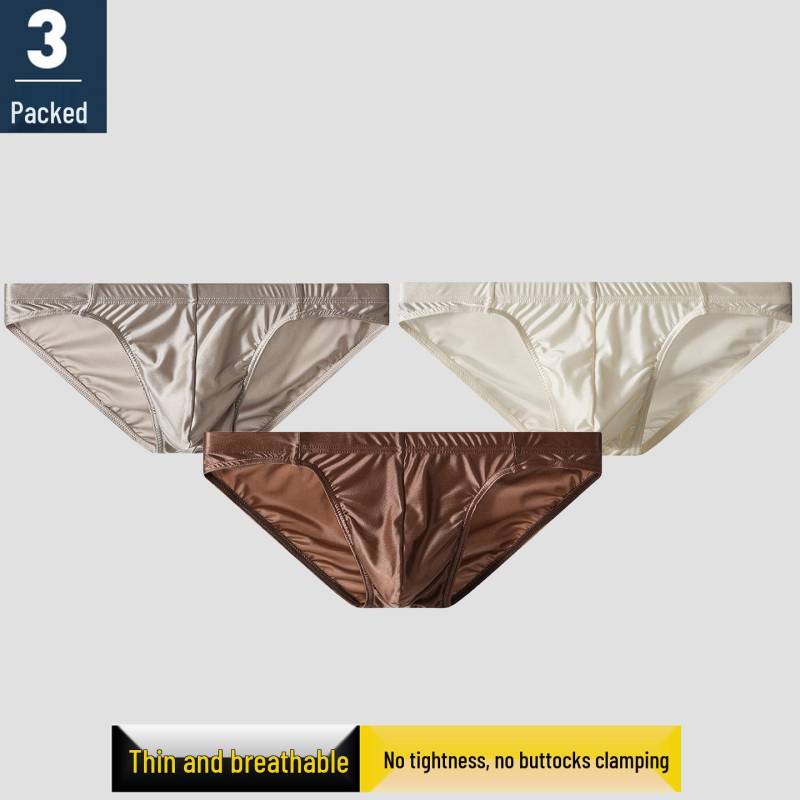 Premium Satin Herren Eis Seide Atmungsaktiv Trendige Slips L (110-130 lbs) graue/beige von Joom DACH