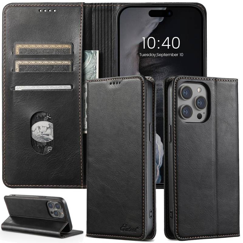 Premium Wallet Magnetische Lederhülle für iPhone 15 14 Plus 13 12 11 Pro Max XS MAX für Samsung S23 S22 Ultra Plus S23FE Note20Ultra A14 A54 A53 iPhone 14 Pro schwarz von Joom DACH
