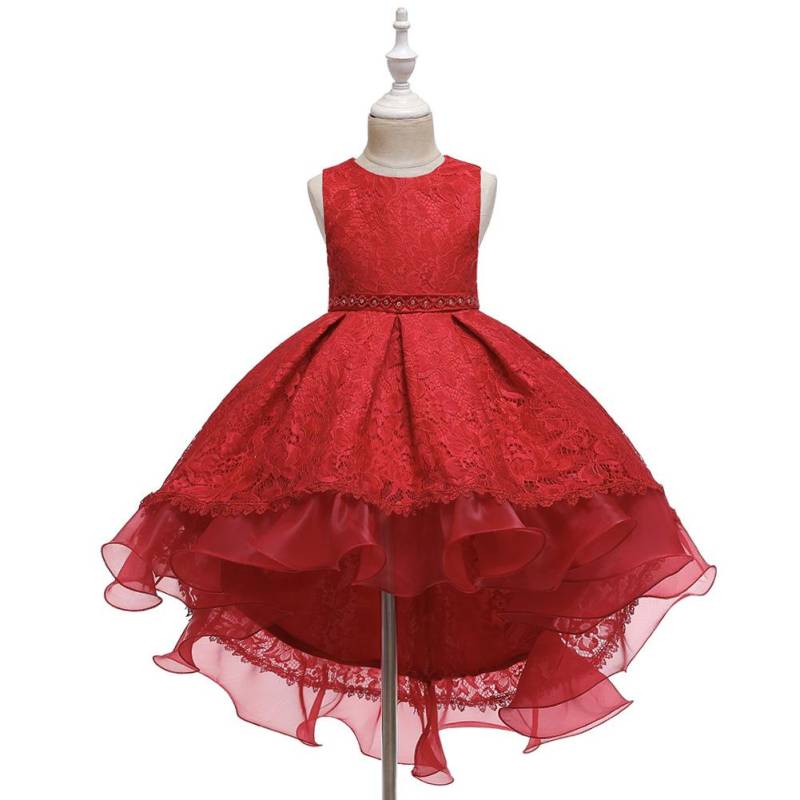 Prinzessin Blumenmädchen Kleid Spitze Hochzeit Geburtstag Party Kleider für Mädchen Kinder Teenager Long Tail Ballkleid 150 rot von Joom DACH