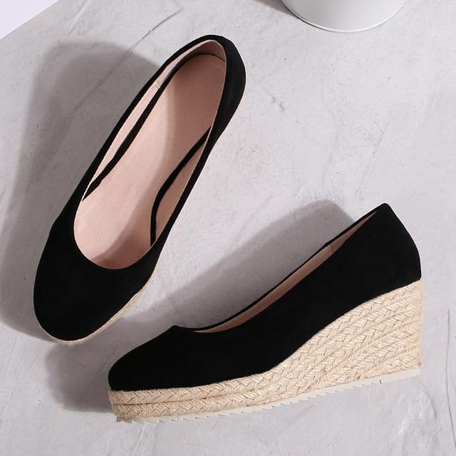 Prinzessin Kate ‚S Same Wildleder Keil Einzelne Schuhe Frauen ‚S Shallow Mouth Espadrilles Frühling Und Herbst Neue Sandalen High Heels 40 schwarz von Joom DACH