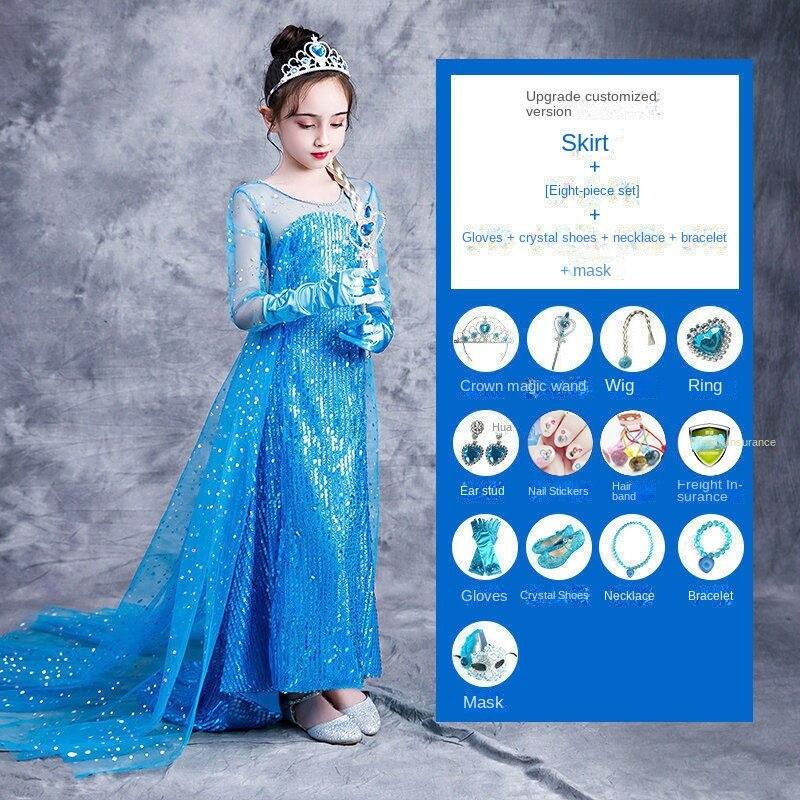 Prinzessin Kleid Königin Schleppende Kleid Neue Kinder Sommer Kleidung Langarm Mädchen Kleid 110 saphirblau von Joom DACH