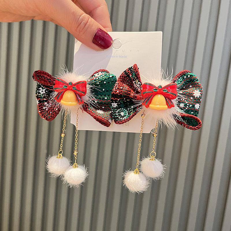 Prinzessin Weihnachts-Kopfschmuck: Rote & Grüne Schleife mit Weihnachtsmann-Seitenclip & Kette Haarknäuel für Mädchen von Joom DACH