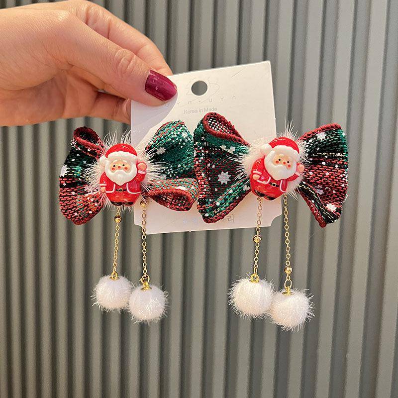 Prinzessin Weihnachts-Kopfschmuck: Rote & Grüne Schleife mit Weihnachtsmann-Seitenclip & Kette Haarknäuel für Mädchen von Joom DACH