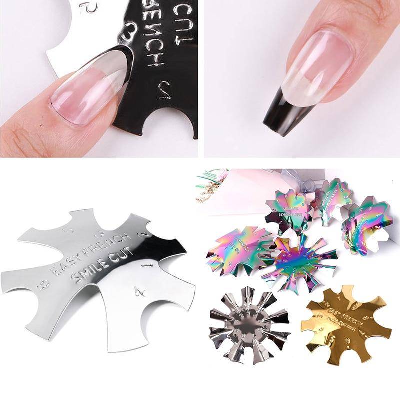 Pro 9 Größen Easy French Smile Cut V-Linie Mandelform Tipps Maniküre Kantenschneider Nagelschneider Acryl 10 Arten French Nails Mold #M silber von Joom DACH