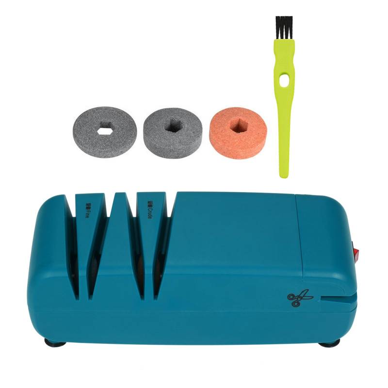 Professioneller elektrischer Messerschärfer für gerade gezahnte Messer und Küchenscheren mit 3 Stufen EU Plug blau von Joom DACH