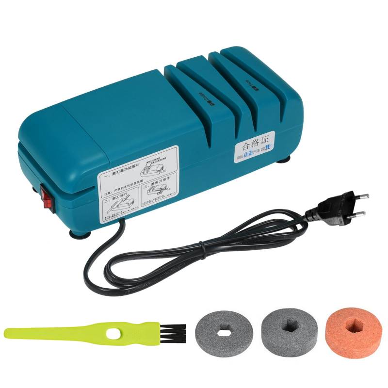 Professioneller elektrischer Messerschärfer für gerade gezahnte Messer und Küchenscheren mit 3 Stufen EU Plug blau von Joom DACH