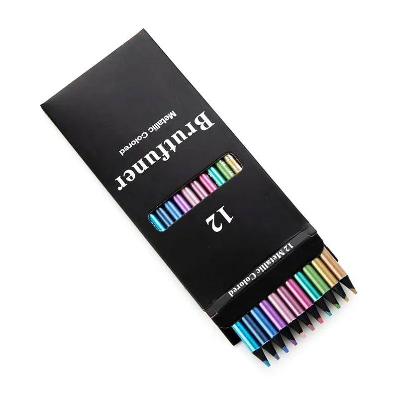 Professionelles 12-teiliges Metallic-Buntstifte-Set aus schwarzem Holz mit 3,0 mm Mine für Künstler, Malerei, Zeichnung, Schule, Kunst, Skizze, Schreibwaren von Joom DACH