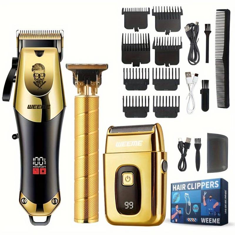Professionelles Haarschneide- und Trimmer-Set für blonde Männer – über USB wiederaufladbares Haarschneideset mit LCD-Display TZ810 thread 306 3pcs/set von Joom DACH