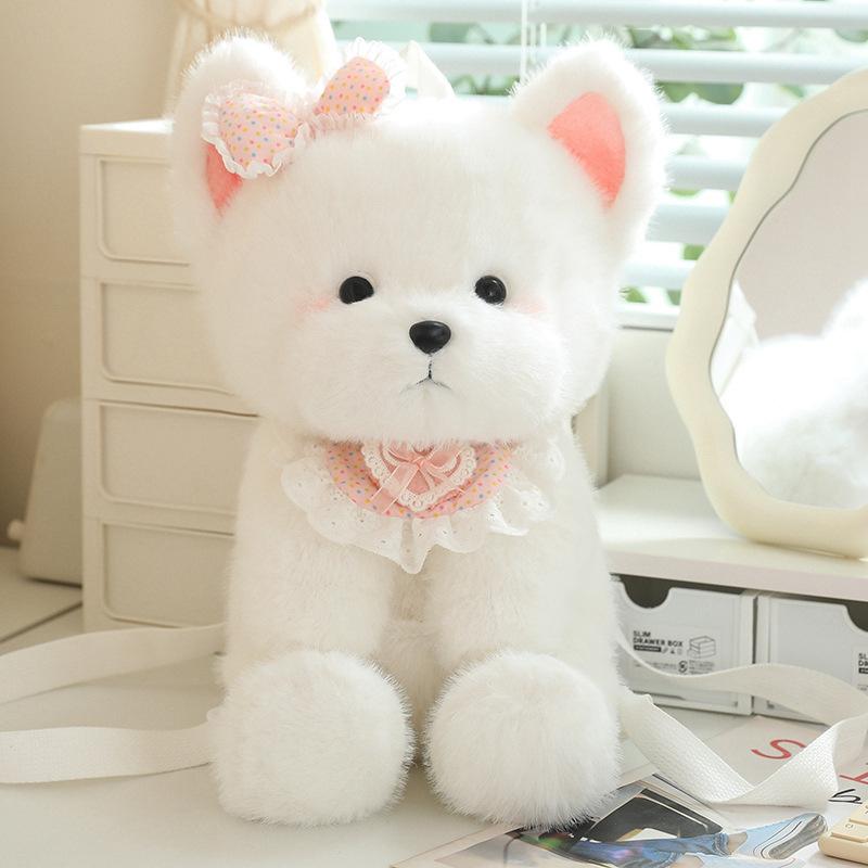 Promi-süßer Haustier-Hund-Plüsch-Rucksack Westie-Hund-Umhängetasche Bichon Frise Labrador-Schultertasche Mädchen-Geschenke 38cm von Joom DACH