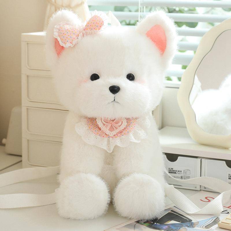 Promi-süßer Haustier-Hund-Plüsch-Rucksack Westie-Hund-Umhängetasche Bichon Frise Labrador-Schultertasche Mädchen-Geschenke 38cm von Joom DACH