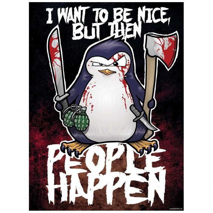 Psycho-Pinguin „I Want To Be Nice“ Mini-Poster One Size schwarz von Joom DACH