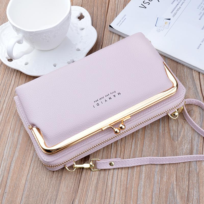 Pu Leder Frauen Casual Telefon Clutch Taschen Multifunktions Lange Brieftaschen Kleine Umhängetaschen hellrosa von Joom DACH